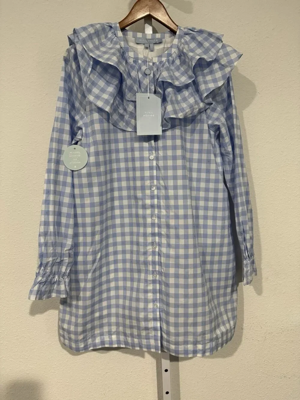 Hill House The Colette Dress Blue Jacquard Check Size Small NWT - Picture 1 of 12
